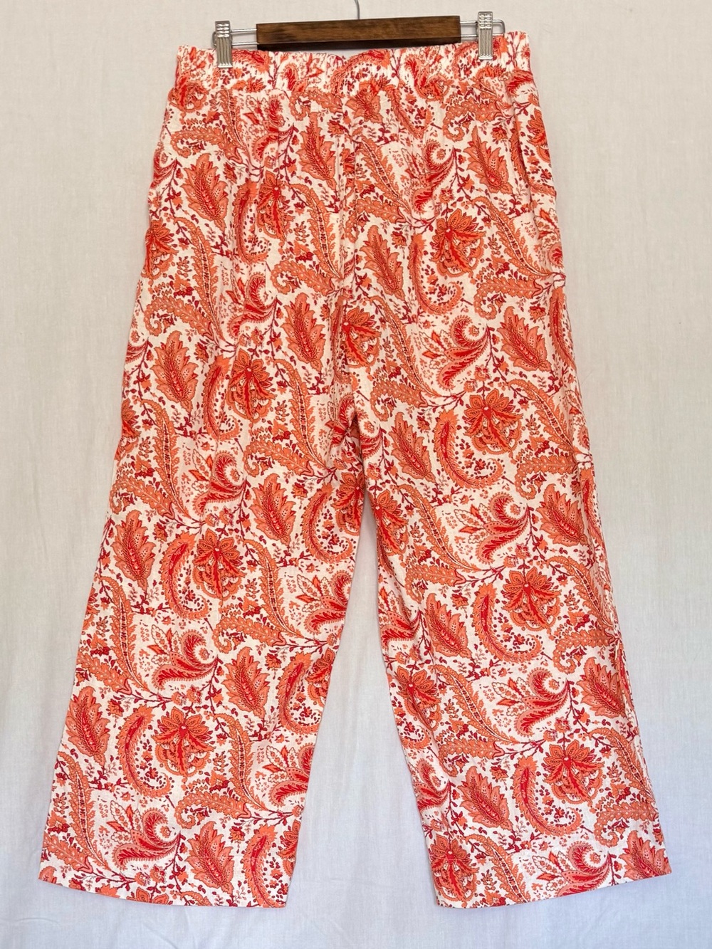 NWT Cynthia Rowley Orange White Paisley Floral Linen Pull On Wide Leg Pants L - Picture 7 of 7